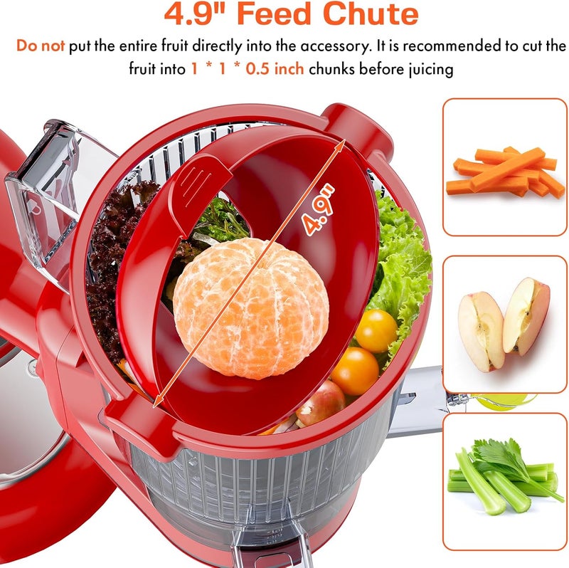 GVODE Juicer Attachment for KitchenAid, Cold Press Slow Juicer with 4.9" Large Feed Chute for Whole Fruits & Vegetables, Includes 2 * 1L Measuring Cups for KitchenAid Accessories and Attachments, Red - Image 2